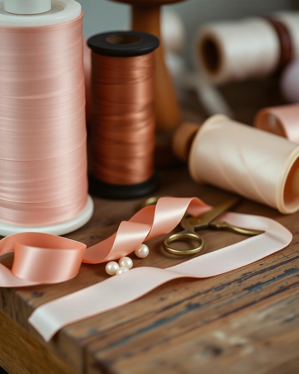 Silk ribbons, pearl buttons and tailor’s scissors